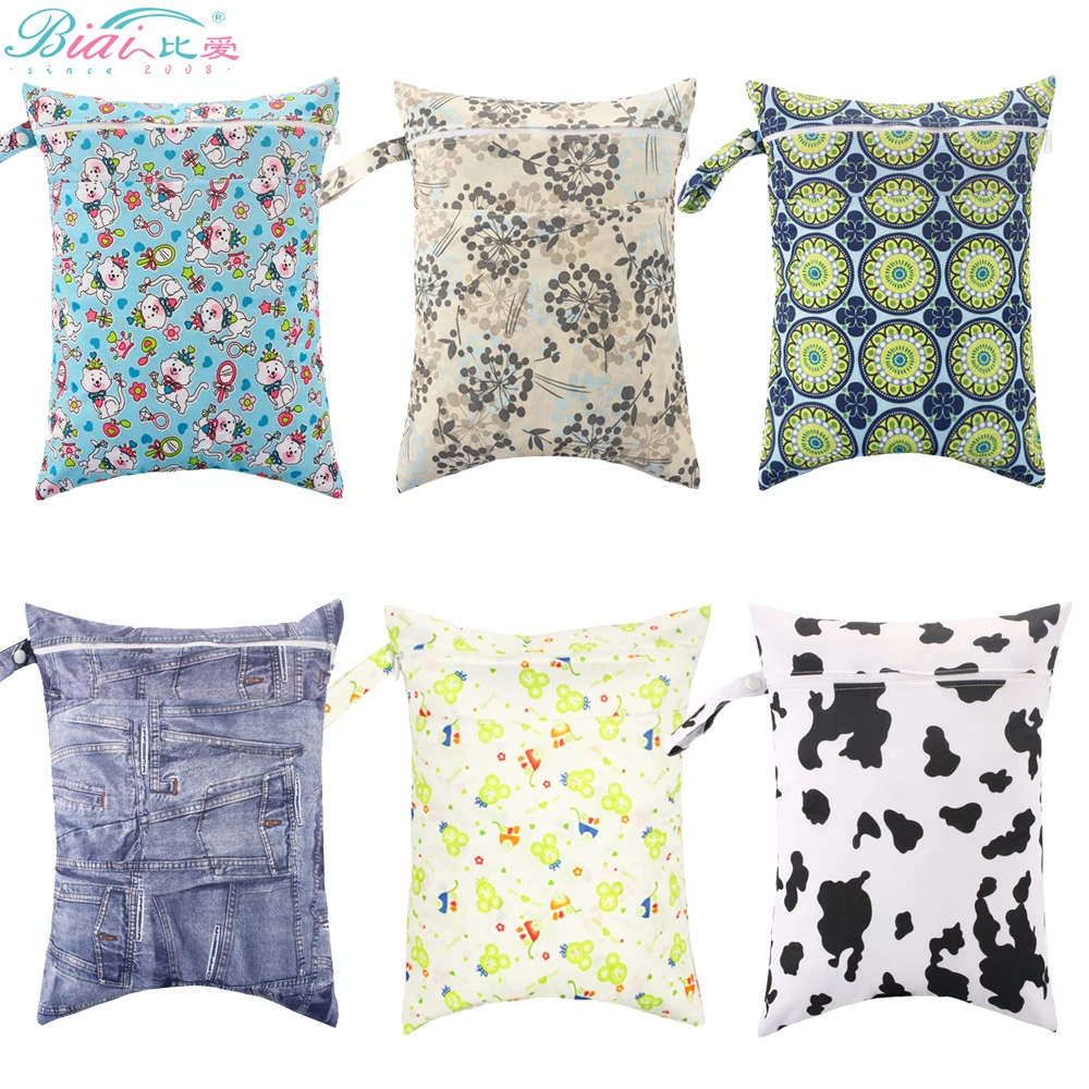 Biai wieder verwendbares Design wasserdicht schwimmen Sport Doppelt aschen Nass beutel Wasch bare Windel zwei Taschen Wet Bag Kinderwagen Taschen 30*40cm Image
