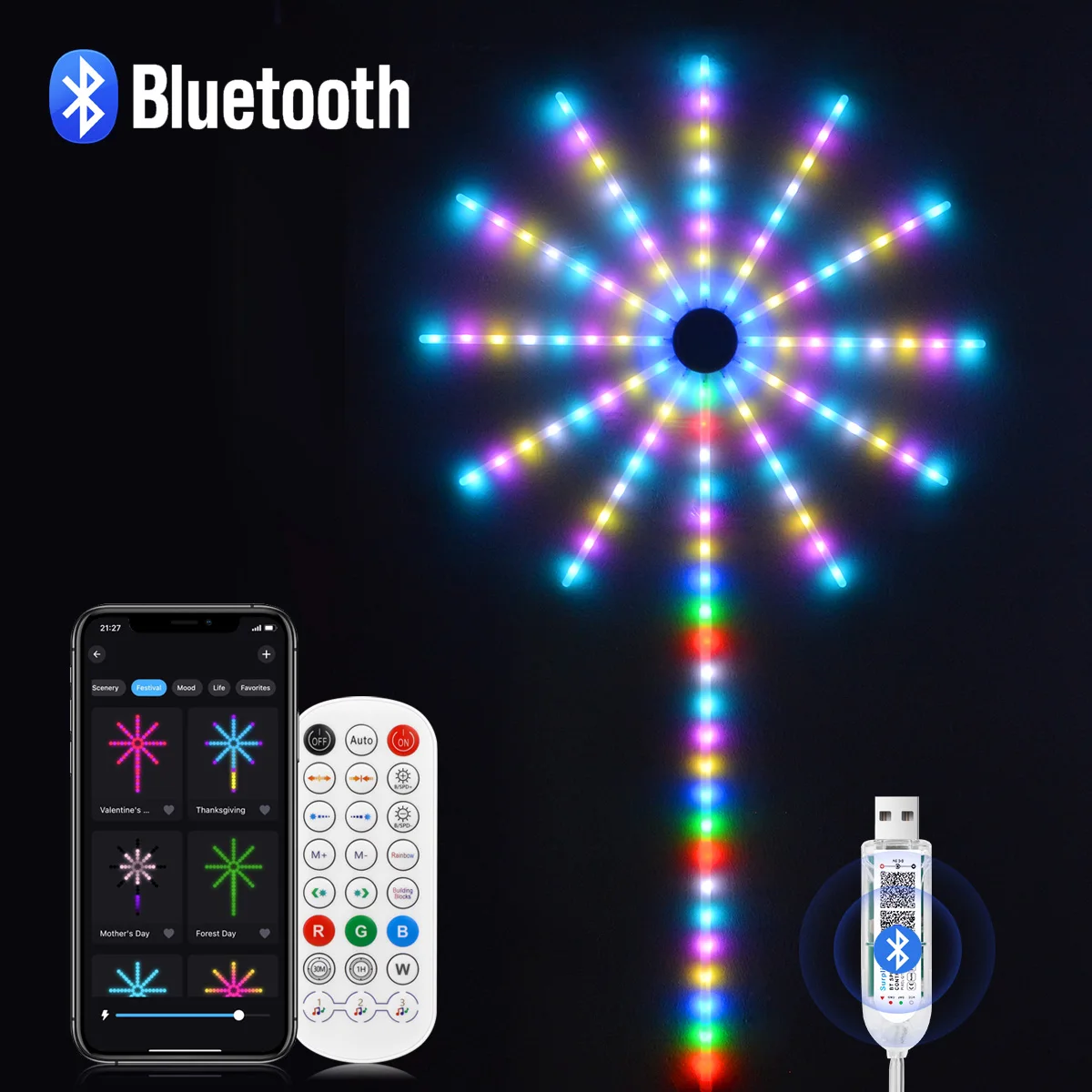 Weihnachten Feuerwerk Licht RGBIC LED String Licht Girlande LED Girlande Lampe Outdoor Garten Zimmer Hochzeit Party Decor Lichterkette