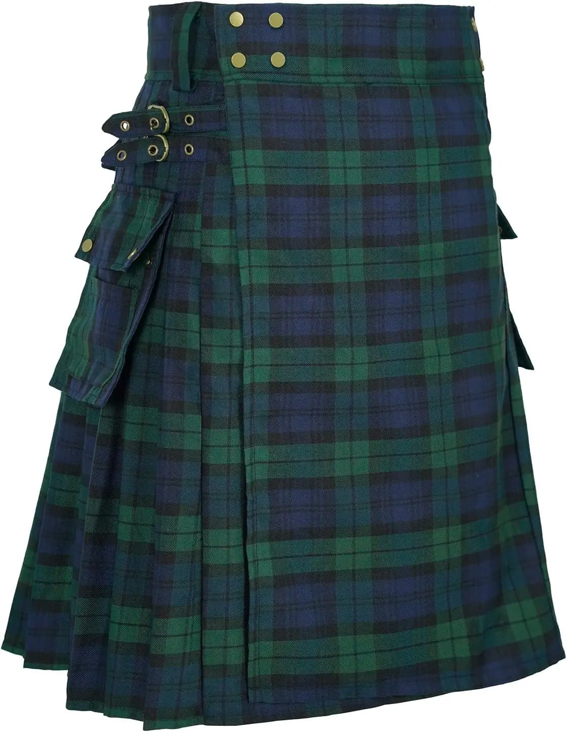 Herren Utility Kilt Pin Schottische Tartan-Kleidung Schwarz & Irisch Hybrid Royal Stewart Taschen-Kilts