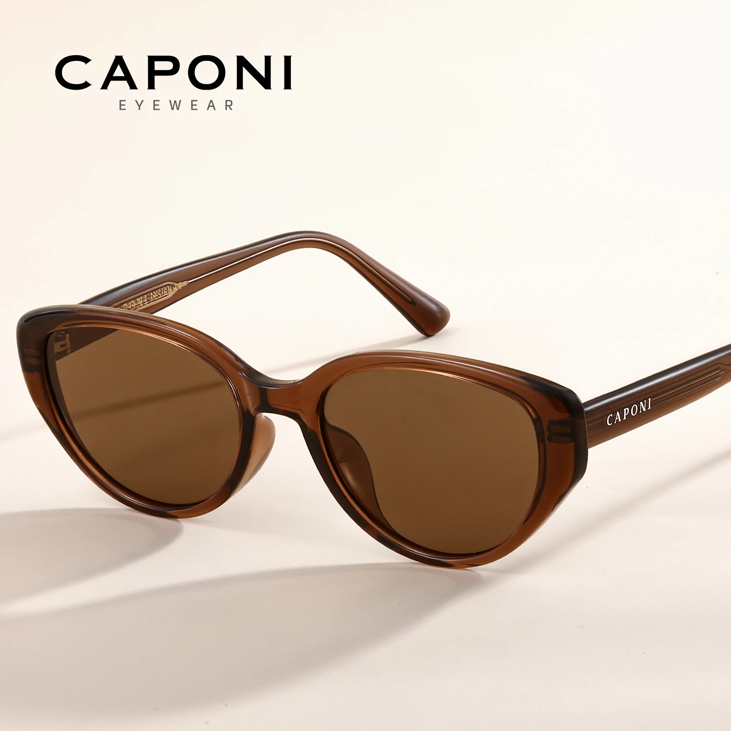 CAPONI Polarisierte Frauen Sonnenbrille Outdoor Fashion Vintage Design Marke Cat Eye Brillen TR90 Braun UV400 Braun Schatten CP23096