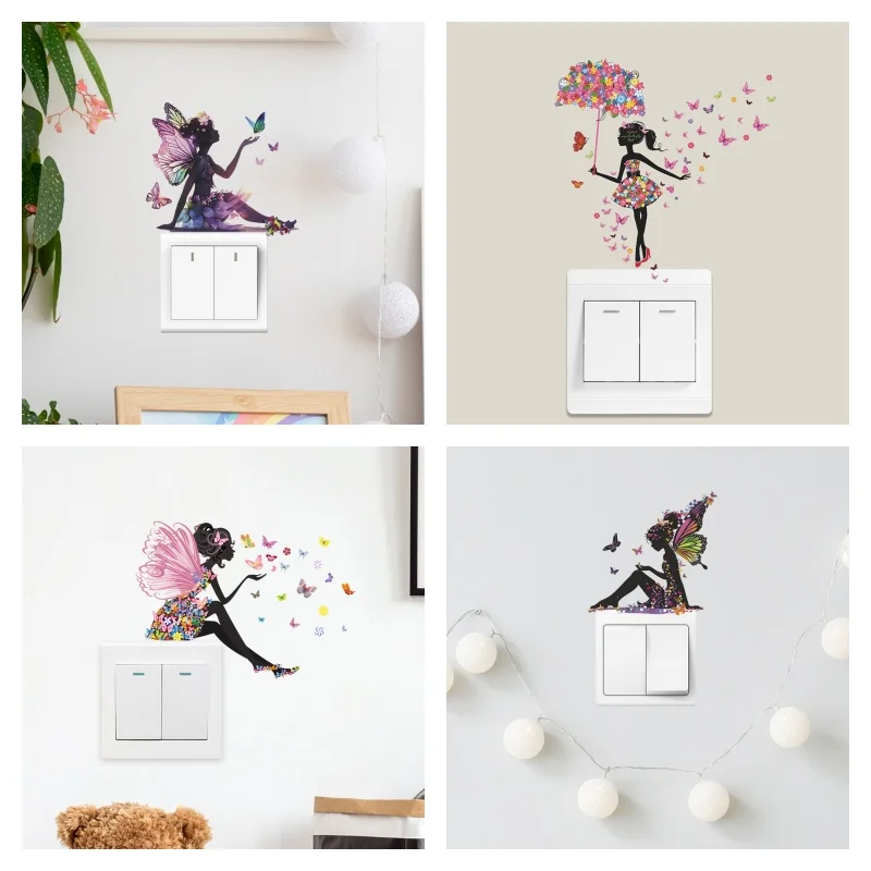 Wandaufkleber Schalter Niedlicher Schmetterling Mädchen Kinderzimmer Wohnzimmer Veranda Heimdekoration Wandbild Selbstklebende Wandtattoos