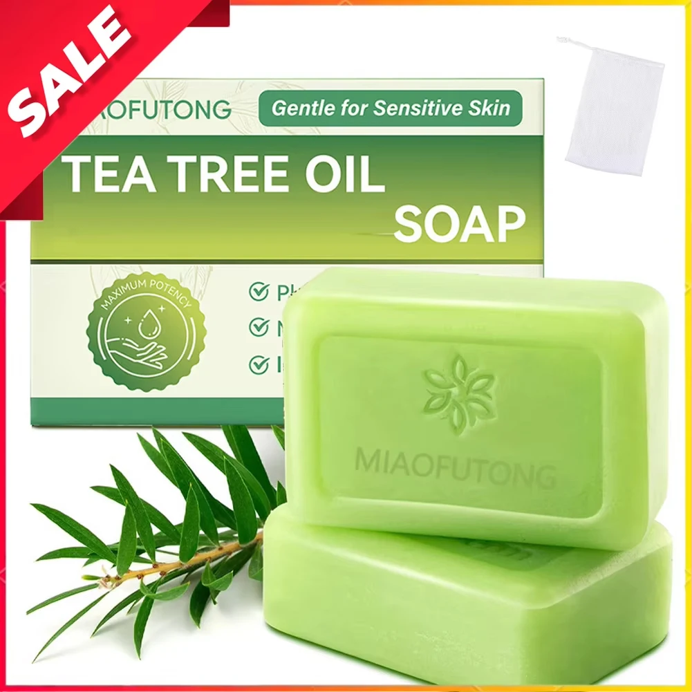 Teebaumseife, Seifenstück mit Teebaumöl, natürliche Seifen zur Körperhautreinigung, sanfte Peeling-Seife Image