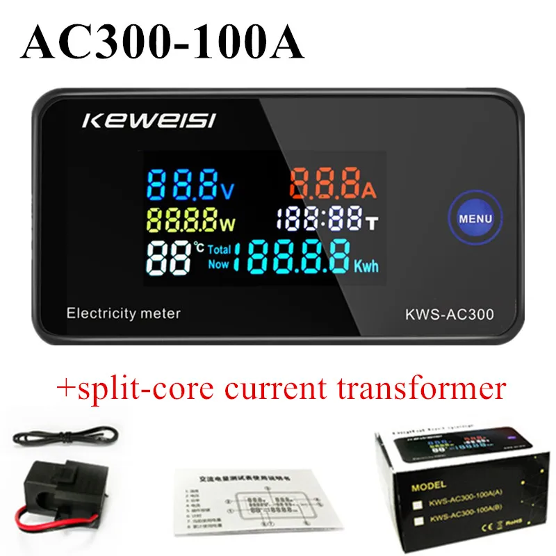 6-in-1 KWS-AC300 100A Digitales Wattmeter AC Amperemeter KWS Power Energy Meter Volt Watt Kwh LED Voltmeter mit Reset-Funktion Image