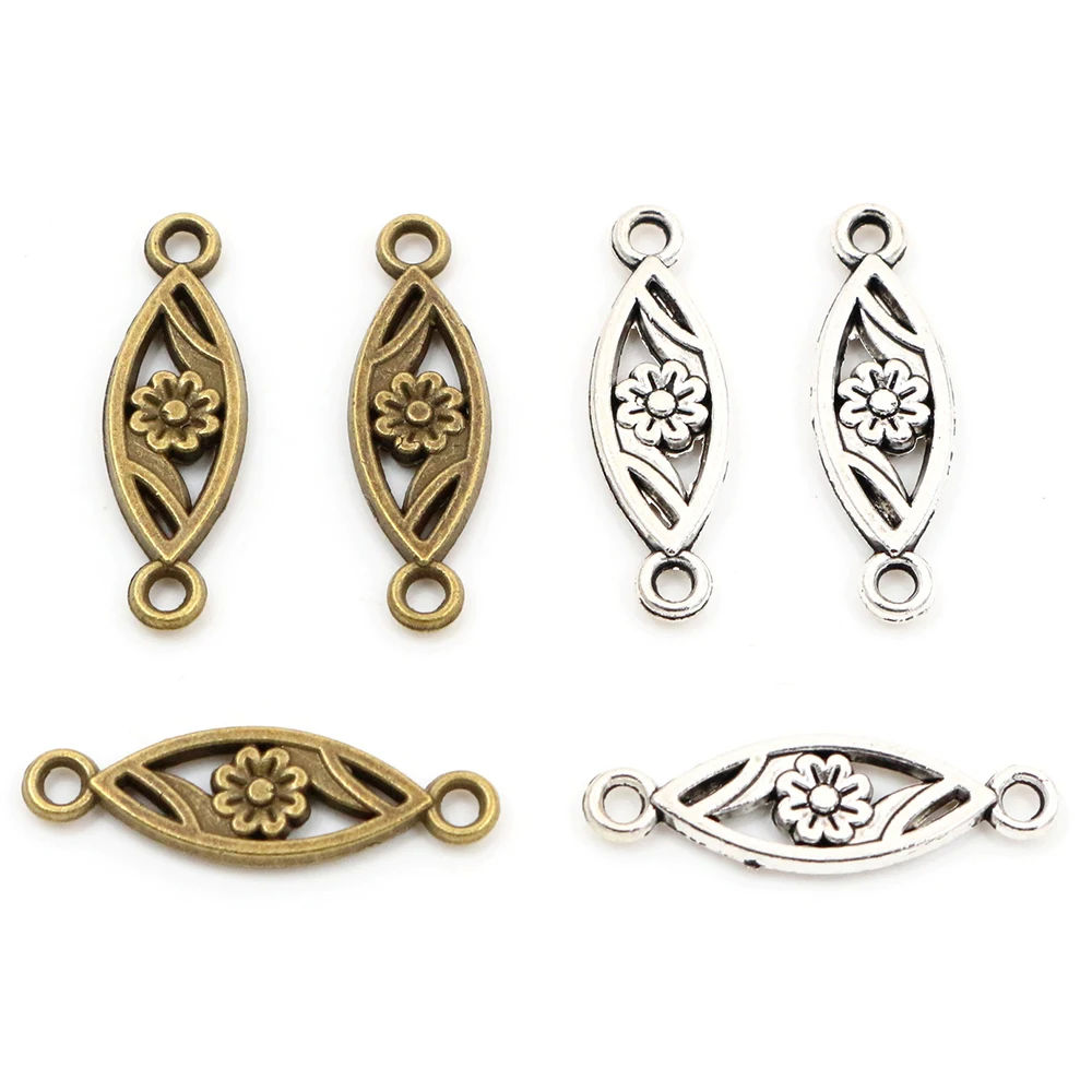 23x7mm 20 stücke Antike Bronze und Antike Silber Überzogene Blume Stil Stecker Handgemachte Charme Anhänger: DIY für armband halskette