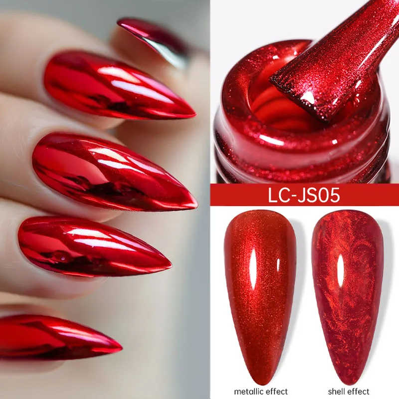 LILYCUTE 7 ml Metallic-Gel-Nagellack, rotes Chrom, Spiegeleffekt, Faden, Muschel, Nagelgel, schnell trocknend, semi-permanent, UV-Gel, Nagelkunst Image