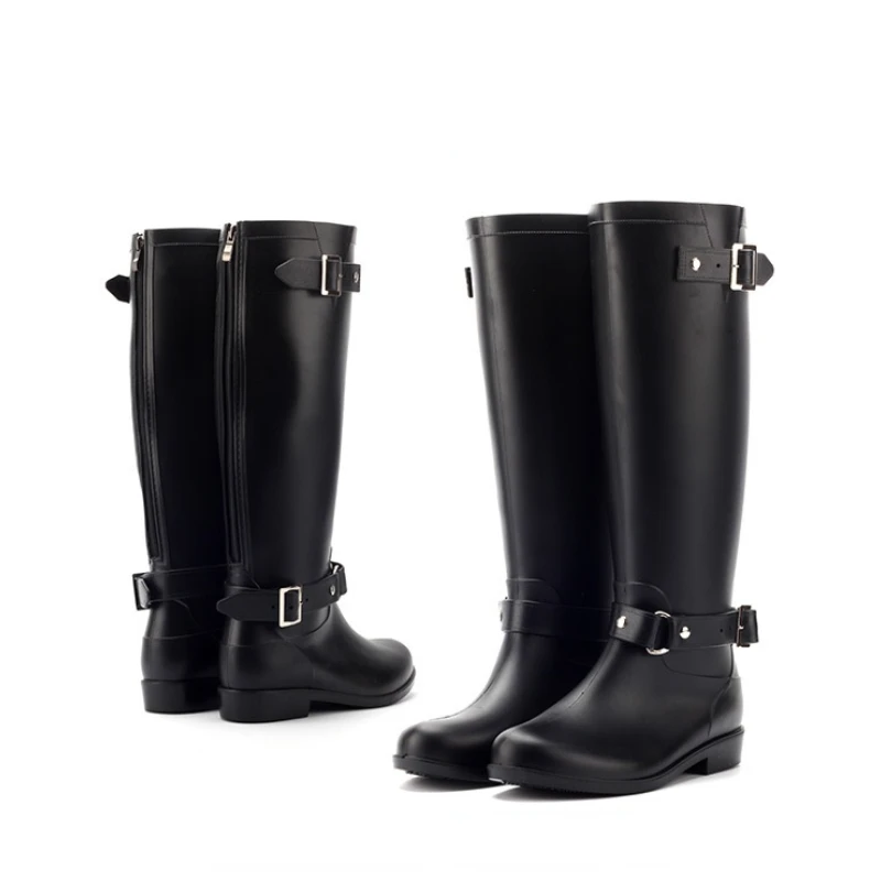 Gummi Stiefel für Frauen Wasserdichte Arbeits Mode Zurück Zipper Runde Kappe Hohe Regen Stiefel Frau Wasser Schuhe Botas De Caza espanolas