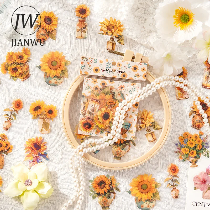 JIANWU Kaleidoskop Serie Vintage Pflanze Blume Landschaft Material Collage PET Aufkleber Kreative DIY Journal Scrapbook Schreibwaren Image