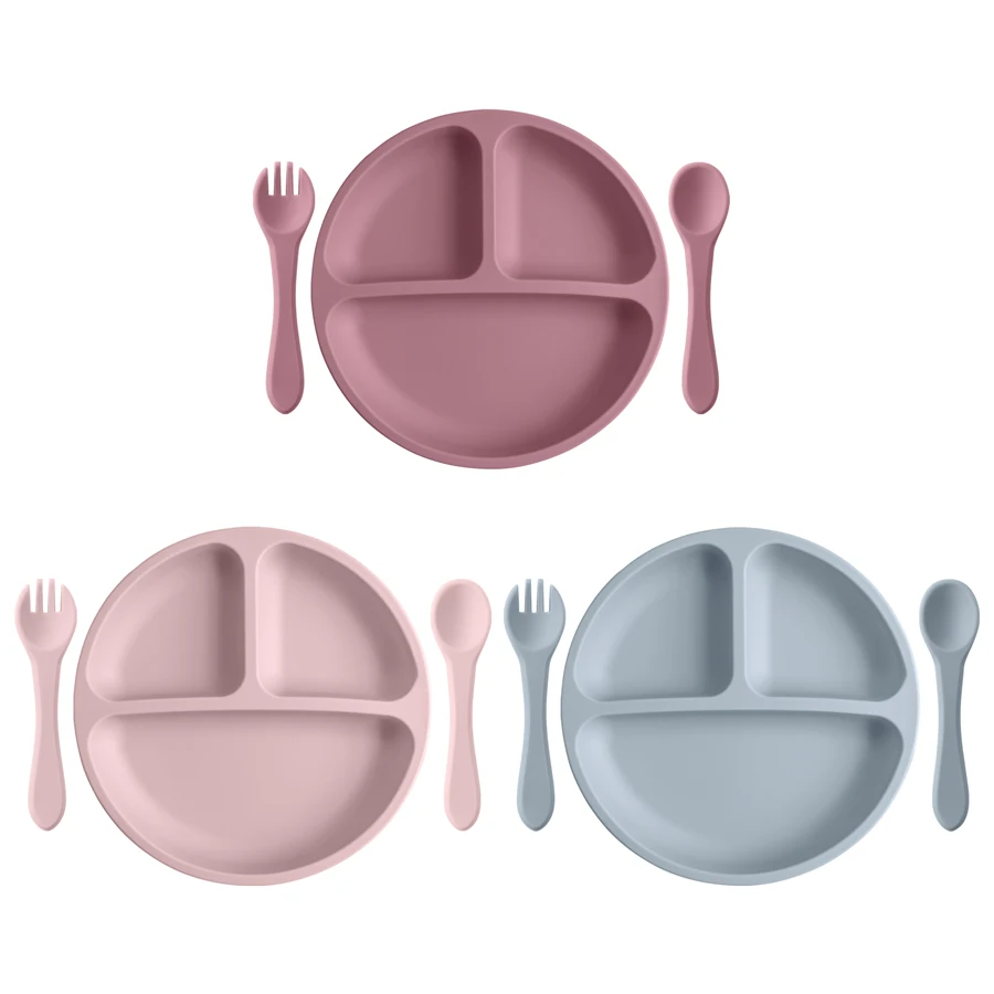 3PCS kinder Geschirr Set Baby Essen Lebensmittel Ausbildung Silikon Geschirr Set Baby Sucker Fütterung Gerichte Platte Mit Löffel gabel