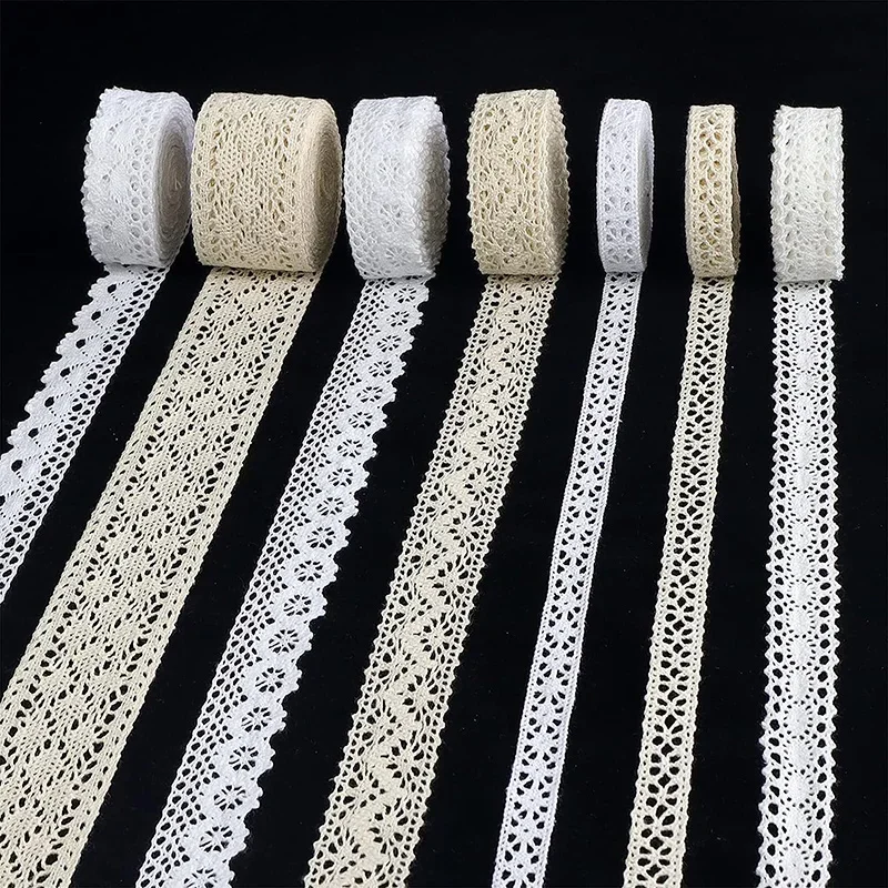 2/5 Yards Baumwoll-Spitzenbesatz, Vintage-Spitzenband, gehäkelte Baumwollspitze, gewellter Rand, weiße Beige-Spitze zum Nähen, Basteln, Hochzeitsdekoration