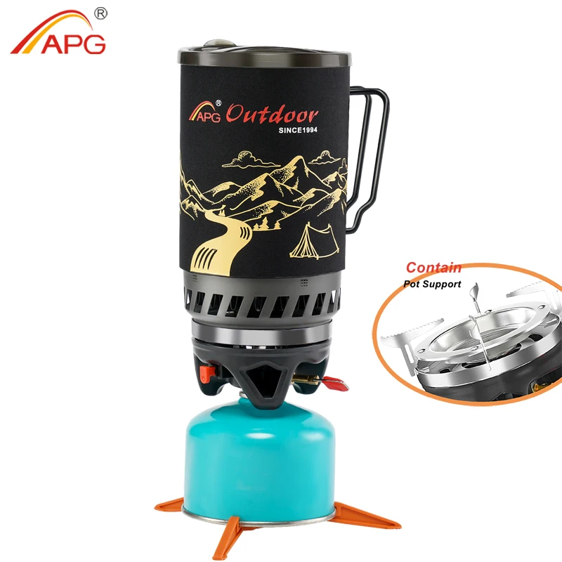 APG Tragbares 1400 ml Kochsystem für Outdoor-Wandern, Camping, Herd, Wärmetauscher, Topf, Propangasbrenner Image