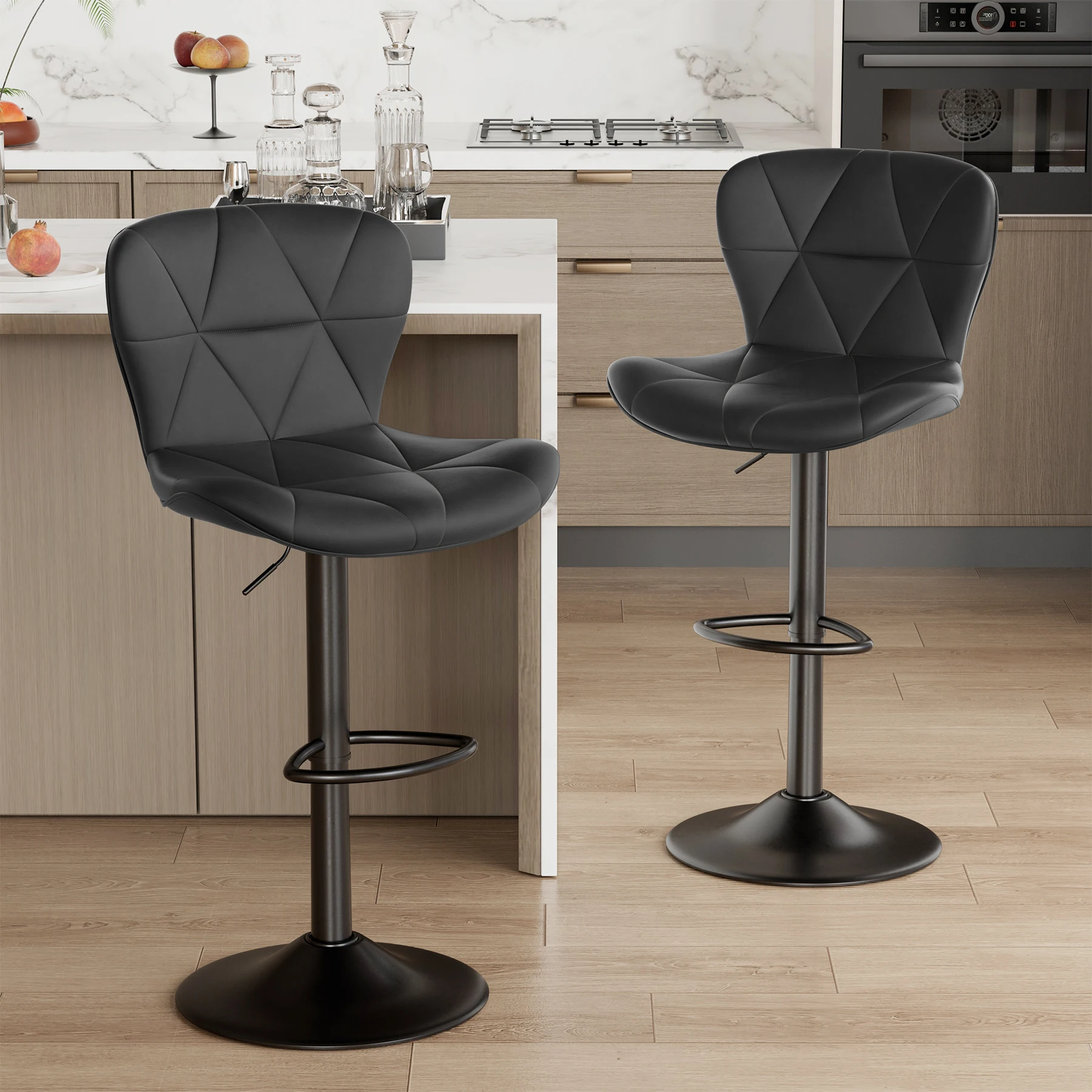 2 Stück Barhocker, 360° ° Drehbare Kunstlederpolsterung, höhenverstellbar, für Bars, Küchen, Restaurantsmöbel