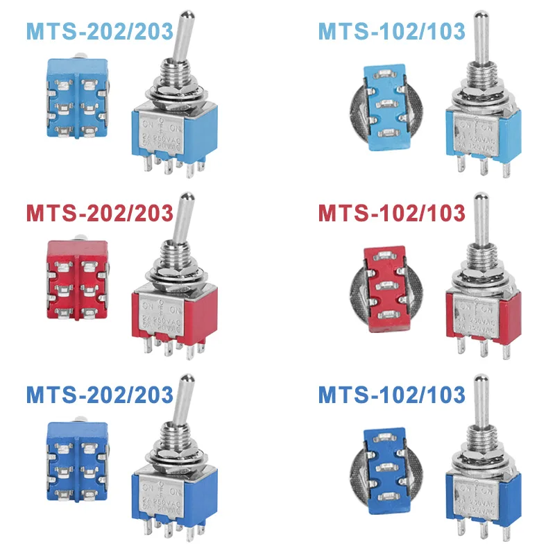 10 Stück wasserdichte Kappe Miniatur-Kippschalter EIN-AUS-EIN / EIN-EIN SPDT DPDT MTS-102 MTS-103 MTS-202 MTS-203 Wippschalter Image