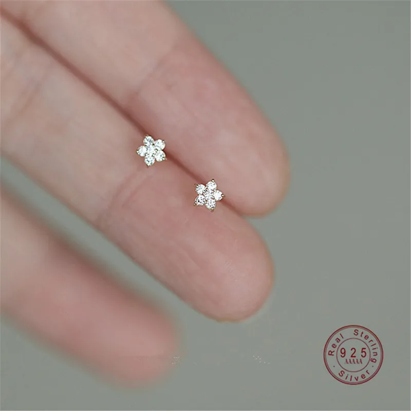 Pentagramm kleine Blume Zirkon Ohrstecker S925 Sterling Silber elegante beliebte weibliche Accessoires Geschenke Party alle Anlässe Image