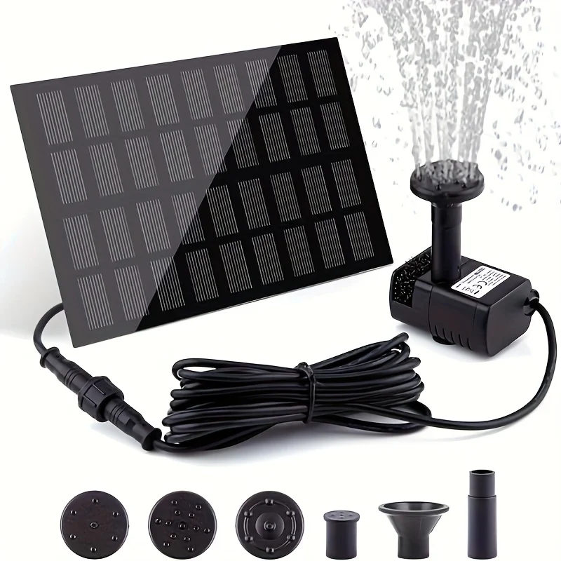 1,2 W Solar-Brunnenpumpe für Vogelbäder, Sommer-Solarpanel mit 3 m langem Kabel und 8 Düsenaufsätzen, Gartenbrunnen Image