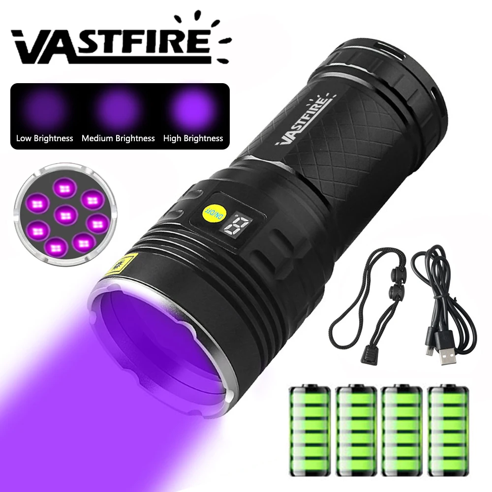 365 nm 8 LED Schwarzlicht UV Taschenlampe Leistungsstarke wiederaufladbare Schwarzlicht Taschenlampe Lampe Geld Fluorescer Detektor Taschenlampe Image