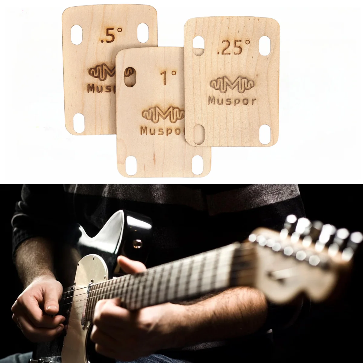 Miwayer 1 Set/3 Stück Gitarrenhals-Unterlegscheiben-Schutz 0,25 0,5 1 Grad massives Ahornholz-Set/für angeschraubte Halsschrauben und Gitarrenzubehör Image