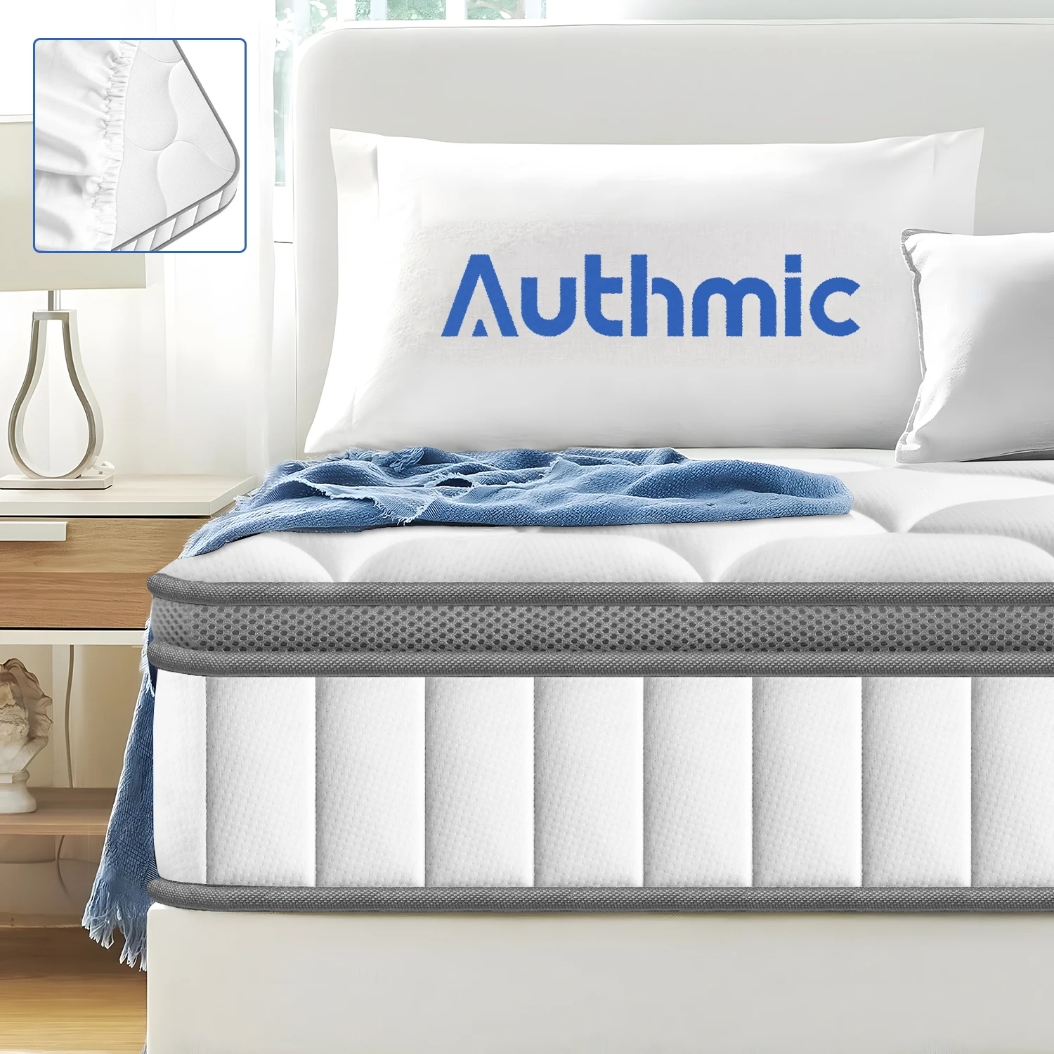 AUTHMIC Matratze – Taschenfederung, 7-Zonen-adaptive Unterstützung, 25 cm dick, atmungsaktiv und hautfreundlich, mittelfeste Bedmatratze