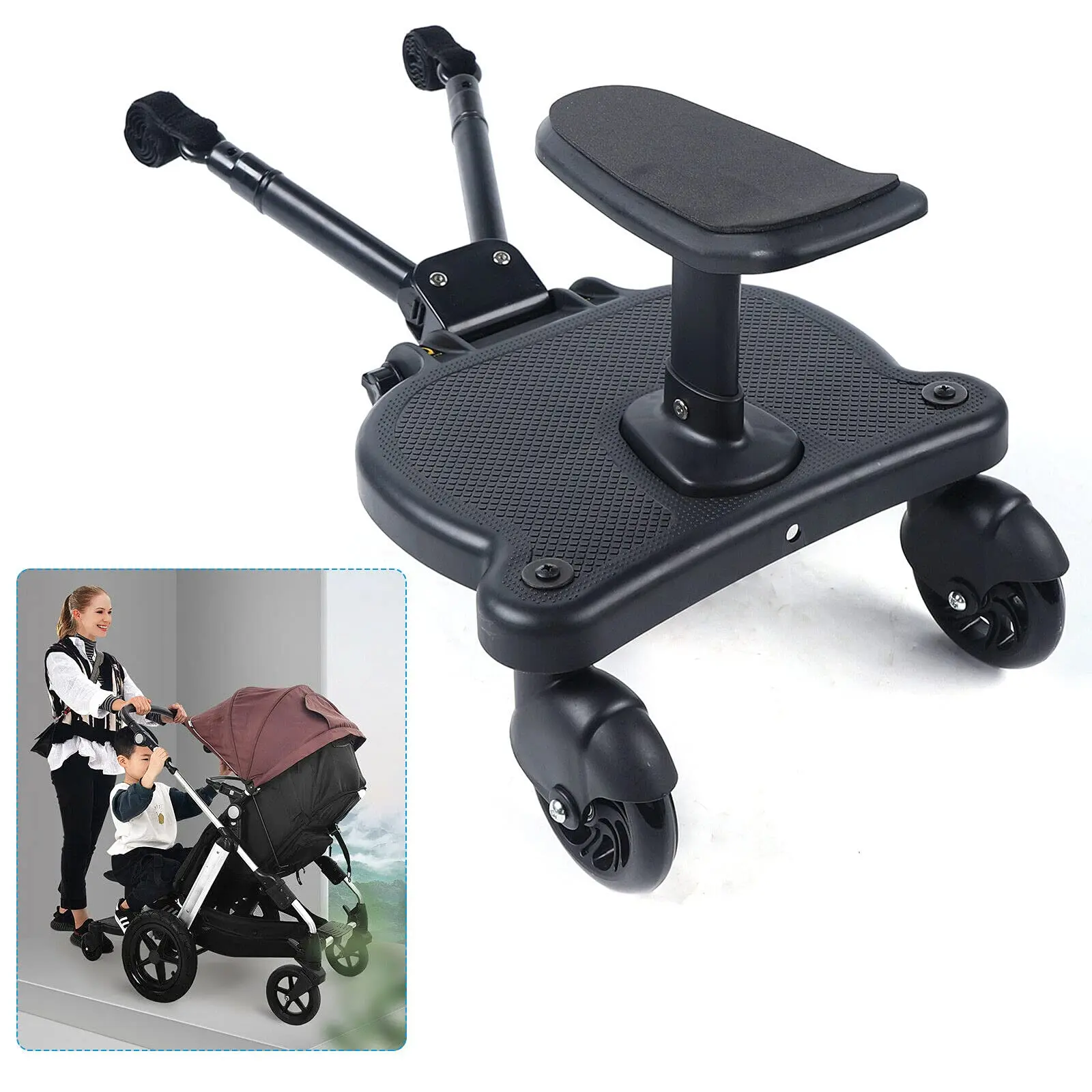 Universal Buggy board Kiddyboard Bis 25KG Mit Sitz Trittbrett Für Kinderwagen Buggy Board Rollbrett