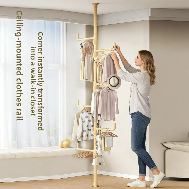 Innenbereich, ohne Bohren, ausziehbarer Kleiderständer für Schlafzimmer, Eingangsbereich, bodenstehend, multifunktionaler Kleiderständer