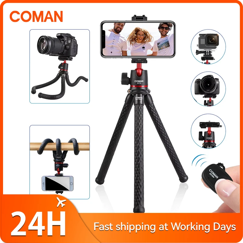 COMAN MT-35 Flexibles Oktopus-Stativ für Smartphone, DSLR-Kamerastativ, tragbares 2-in-1-Stativ mit 1/4 Schraube für Magic Arm Image