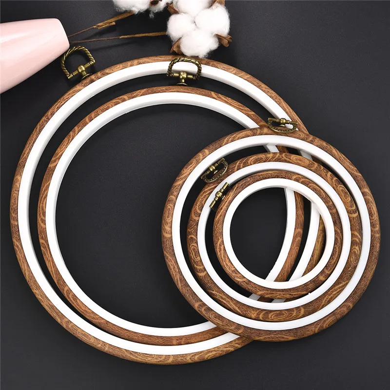 Nähen Werkzeug Runde Holz Farbe Stickerei Hoops Rahmen Set Kunststoff Stickerei Hoop Ringe Für DIY Kreuz Stich Nadel Handwerk Werkzeug Image