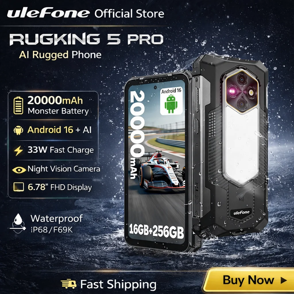 Ulefone RugKing 5 Pro – Robustes Smartphone mit 20.000 mAh Akku, langer Standby-Zeit, Android 16, 16 GB RAM, 256 GB ROM, IP68/IP69K, 6,78-Zoll-Display, 4G (weltweit) Image