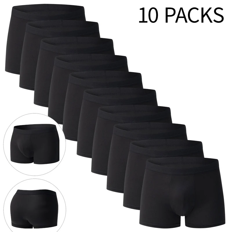 4/10-teiliges Set klassischer, modischer, einfarbiger Unterwäsche für Herren, bequem, Übergröße, schwarze Boxershorts für Teenager, Basisshorts Image