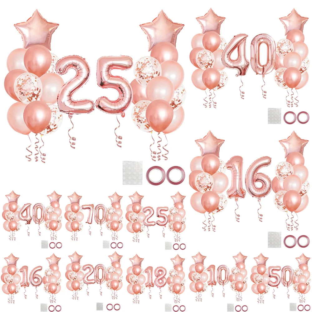 25 Stück Roségold gemischte Luftballons 10 15 16 18 20 21 25 30 35 40 50. Geburtstag Partydekorationen Frau Geburtstag Jubiläumsdekoration Image