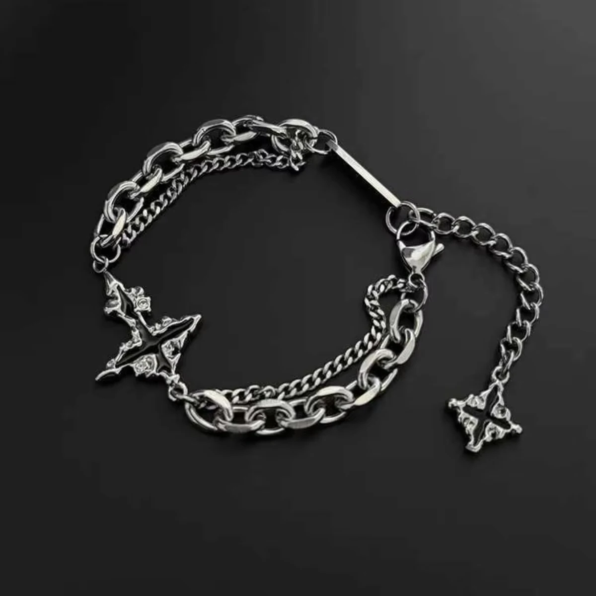 Retro-Flammenkreuz-Armband für Männer und Frauen, Hip-Hop, Titanstahl, Spleißkette, Charm, Unisex-Schmuck, coole Kpop-Luxus-Accessoires Image