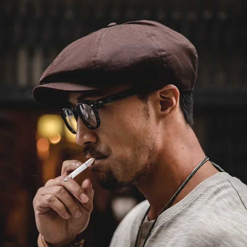 Maden Vintage Herren-Zeitungsjungenhut, Kaffee, verstellbar, achteckiger Hut, Alltagskleidung, modische Maler-All-Match-Kappe für Herbst und Winter