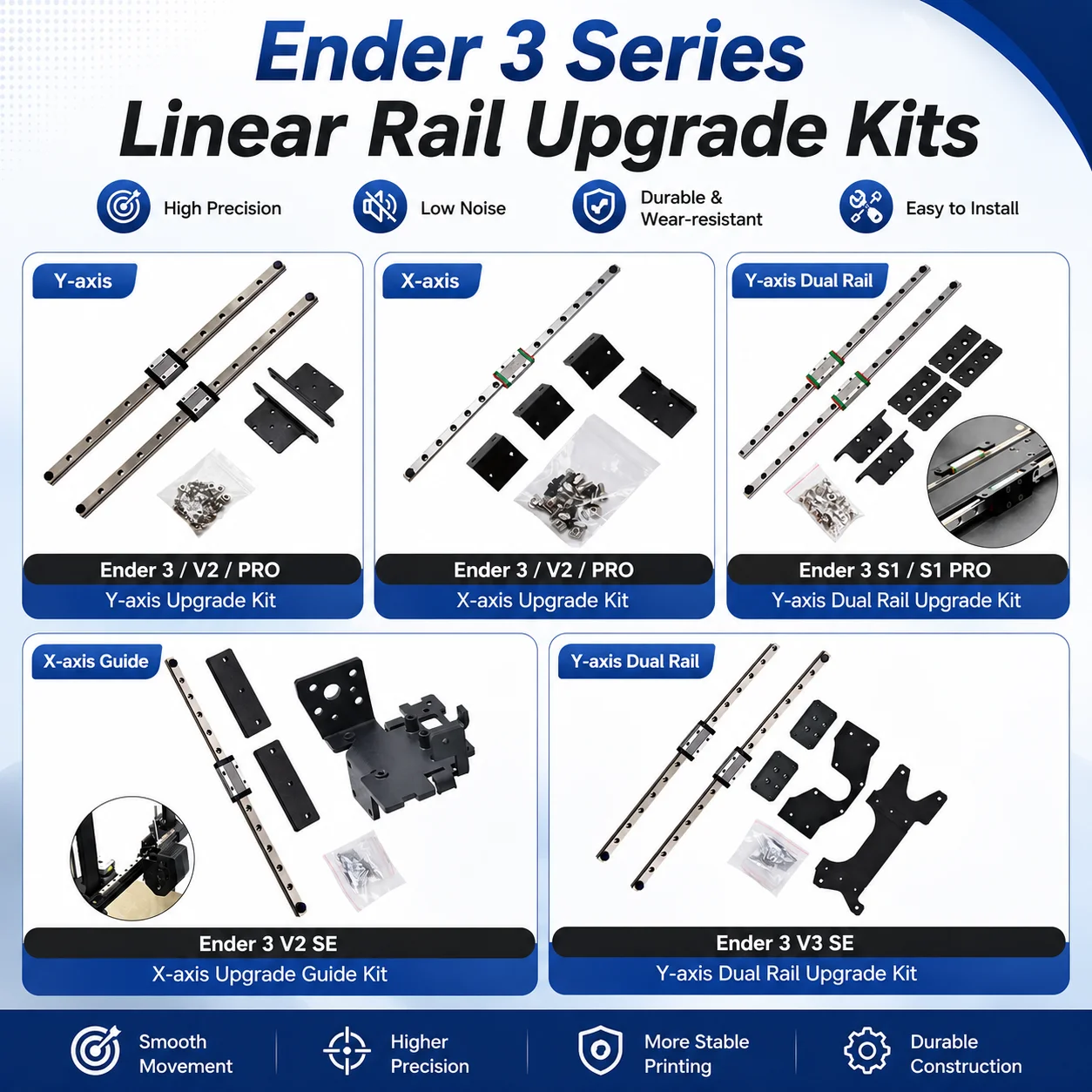 Ender 3/PRO/Ender 3V2/Ender 3V3 SE 3D-Drucker Dual Y-Achse Linearschiene Upgrade-Kit X-Achsen-Upgrade-Kit mit Halterung Image