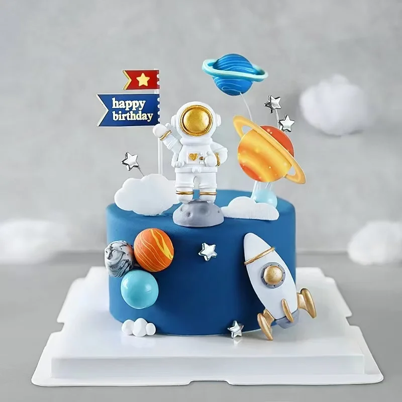 Astronaut Thema Kuchen Topper Planet Weltraum Rakete Raumschiff Geburtstag Dekor Kinder Junge Mädchen Geburtstag Party Baby Dusche Dekorationen Image