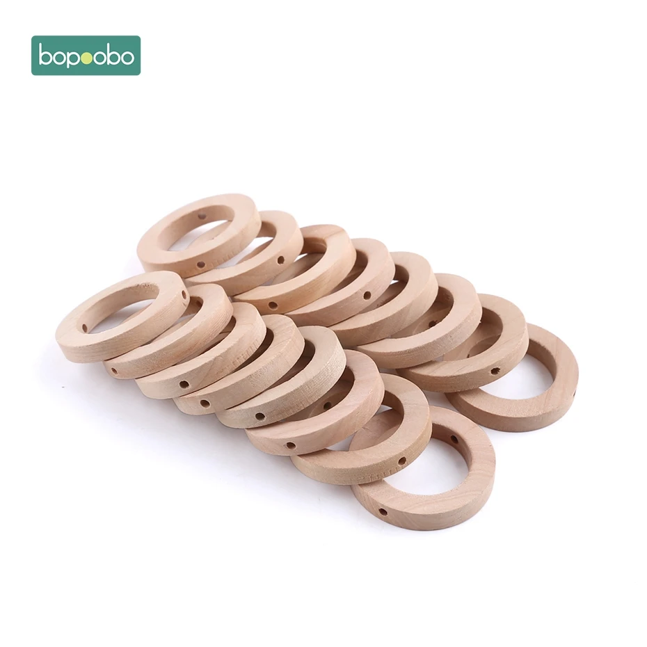Bopoobo 30mm Holz Ring Beißring Baby Holz Beißring Schnuller Kette Zubehör Neue Geboren Produkt Baby Spielzeug Holz Ringe Image
