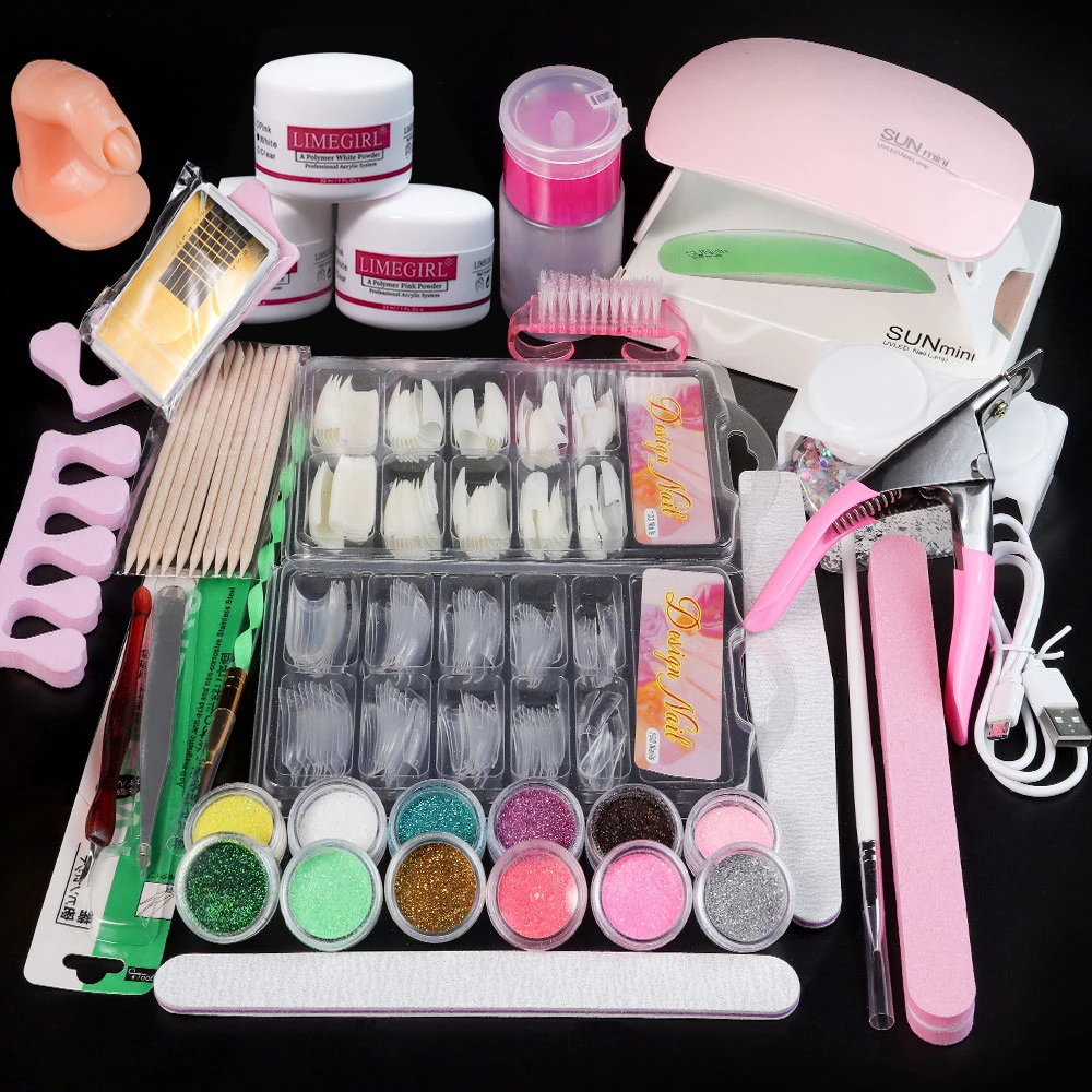 Nagel Acryl Pulver und Flüssiges Monomer Nägel Kunst Dekoration für Maniküre Set Kit Kristall Nagel Glitter 3D Nagel Tipps Schnitzwerkzeuge Image