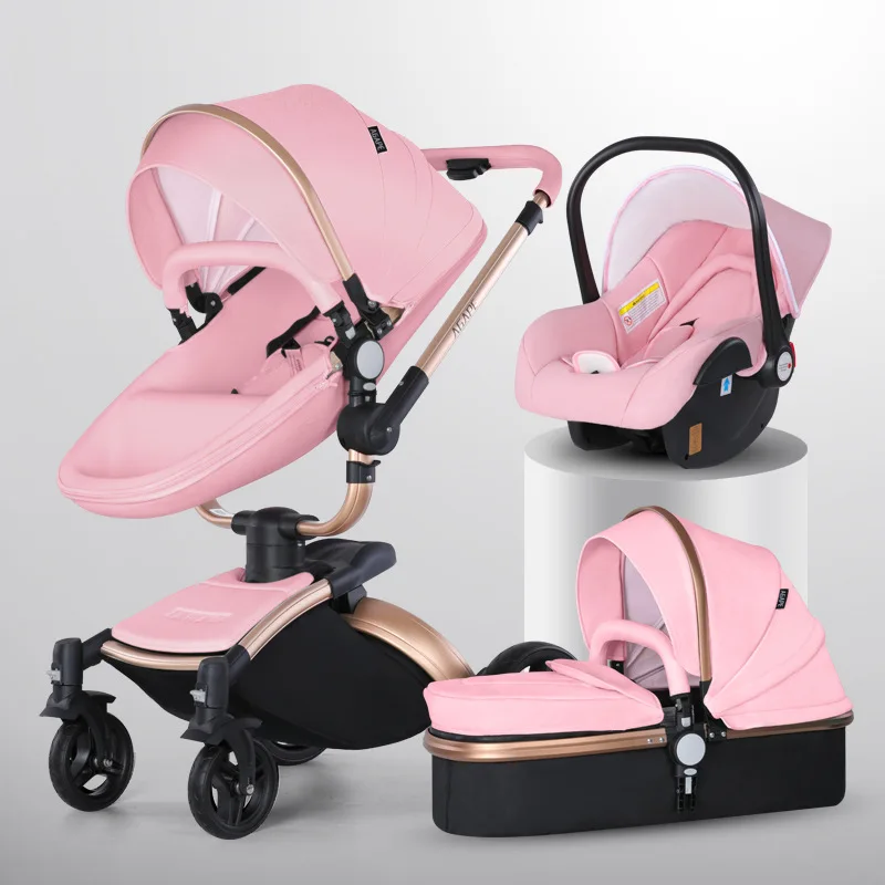 Kinderwagen 3 in 1 pu Leder Kinderwagen mit Autos itz Reise faltbare Neugeborenen Kinderwagen für Baby und Kleinkind Kinderwagen Luxus Image