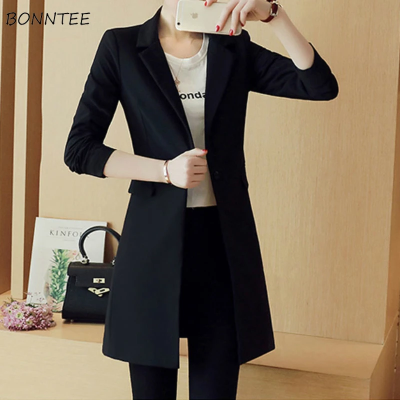 Blazer Frauen Büro Dame Lange-stil Tasche Neueste Elegante Taste Übergroßen Frühling Schwarz Schlank Plus Größe 4XL Kerb chic