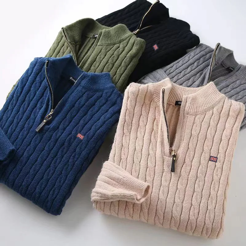Winter Männer Kaschmir Mischung Pullover Twist Top Zipper Hohe Kragen Shirts Luxus Stricken Pullover Dicke Homme Hiver Tops pullover Image