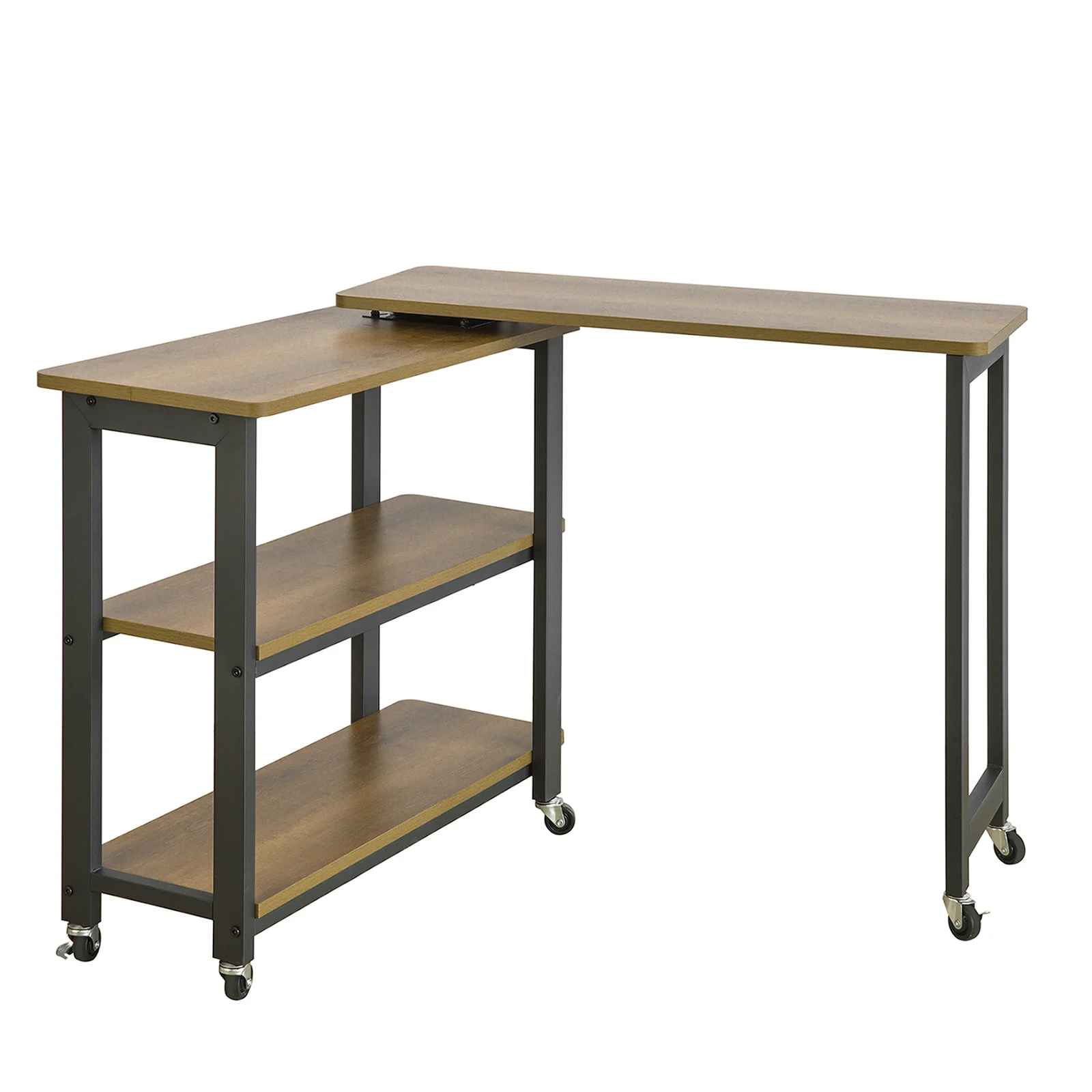SoBuy FWT83 L-förmiger Beistelltisch mit 2 Ablagen Sofatisch mit Rollen Eckschreibtisch Arbeitstisch Industrie-Design
