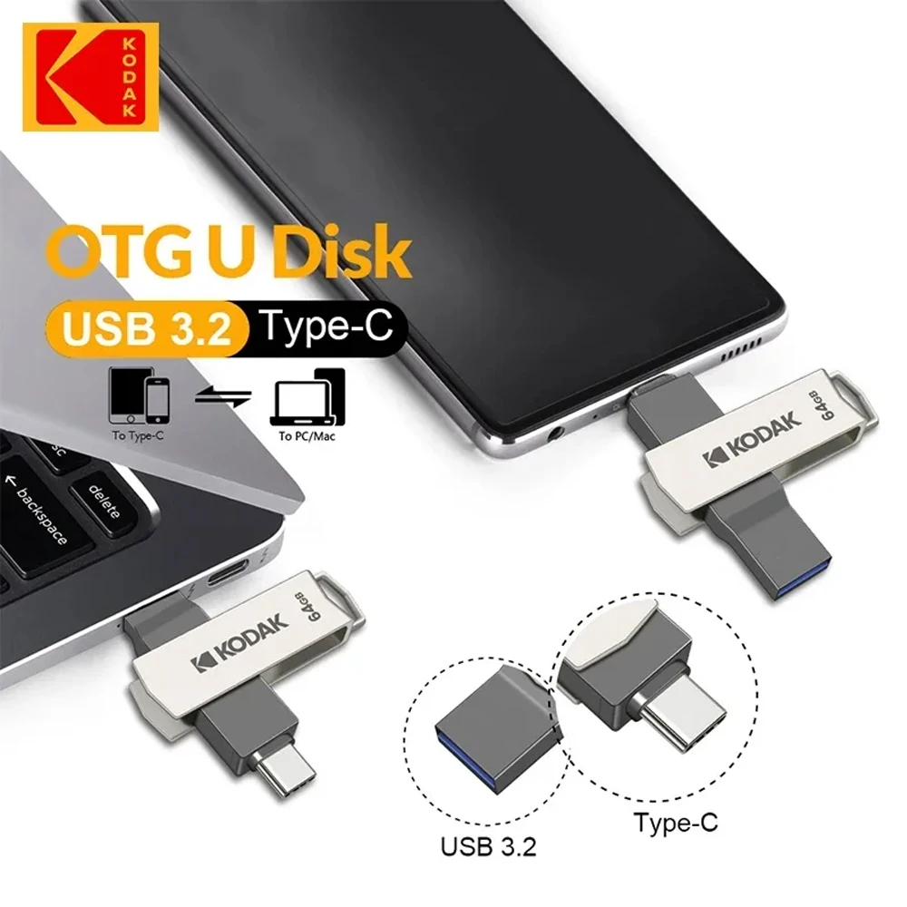 KODAK USB3.2 Typ C Flash-Laufwerk 256 GB 128 GB 32 GB Smart Drive High Speed Dual Memory Stick für Smartphone Laptop Image