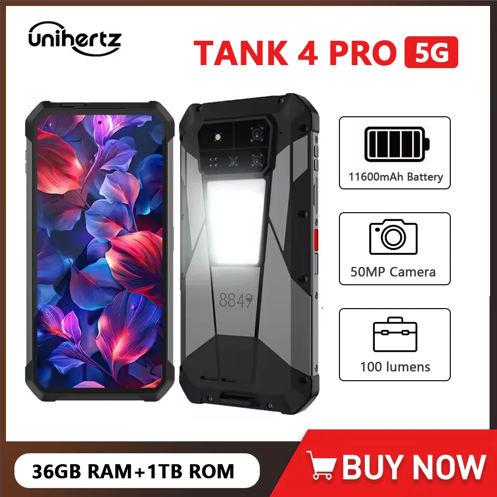 8849 Tank 4 Pro Unihertz 5G Robustes Projektor-Smartphone Android 6,73 Zoll 3K AMOLED-Display 36 GB + 1 TB Mobiltelefon 11600 mAh NFC Image