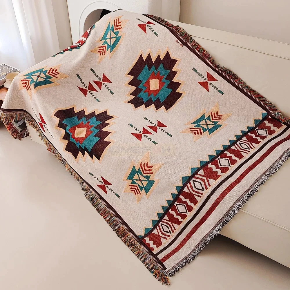 Azteken-Decke Übergroße Boho-Wurfdecke mit Fransen Südwestliche Geometrische Tapisserie Vintage Gewebte Wurfdecken Doppel-S Image