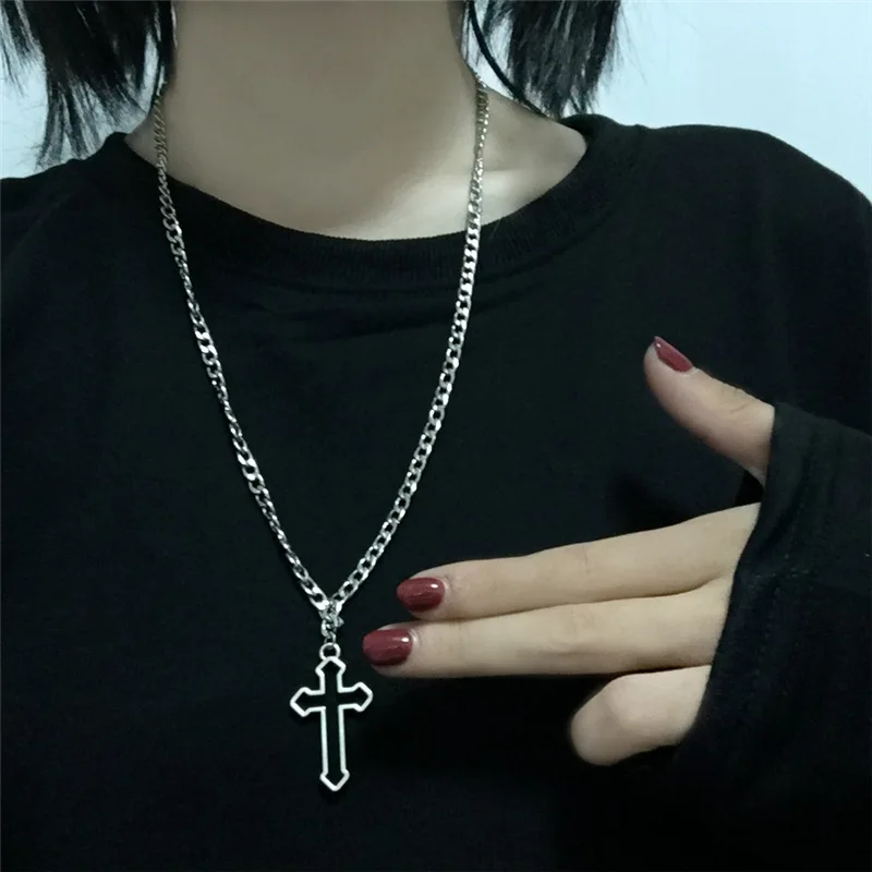 Vintage Gothic Hohl Kreuz Anhänger Halskette Silber Farbe Coole Street Style Für Männer Frauen Geschenk Großhandel Hals Schmuck