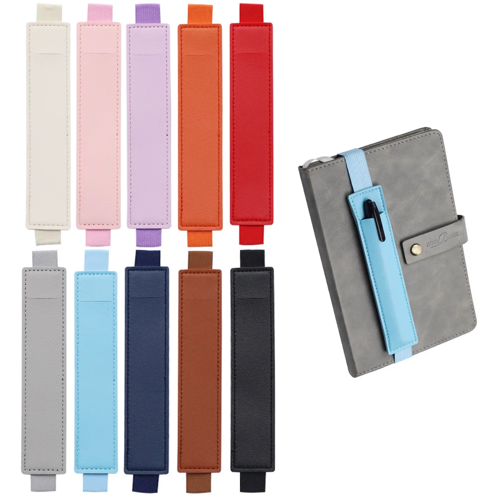 1pc PU Leder Elastische Notebook Band Halter Einstellbare Stift Hülse Bleistift Beutel Halter Strap für Notebook Binder Image