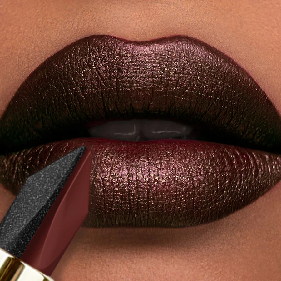 1PC Glitter Wasserdicht Zwei-ton Lippenstift Matte Nicht-stick Perlglanz Diamant Lip Tint Rot Schwarz Braun Lippen make-up für Frauen Cosm