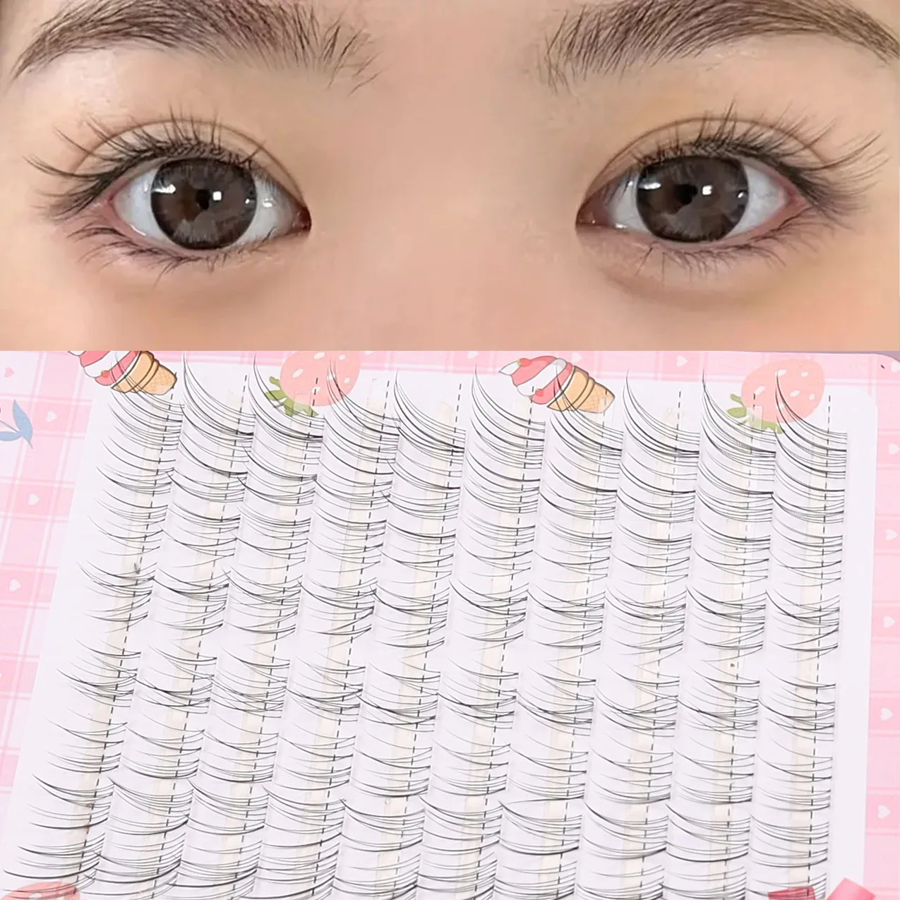 10 Reihen klare und transparente diagonale fliegende Fuchs-Cluster für falsche Wimpern, einzelne Cluster-DIY-C-Lockenlänge 10 mm–14 mm Image
