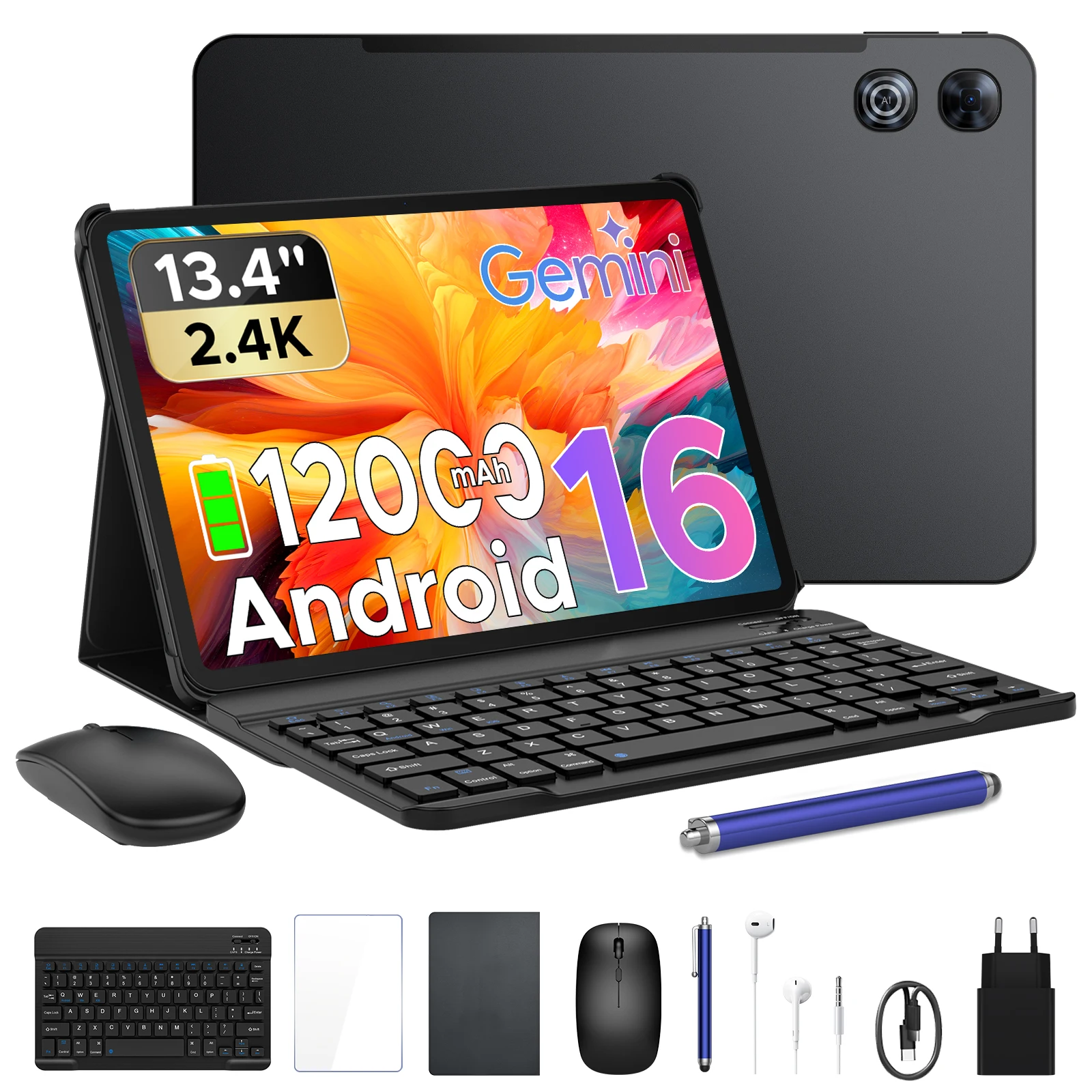 POCKAM P13 Android 16 13,4 Zoll 2,4K 2-in-1 Tablet-PC Gemini AI 48GB RAM (8+40) 128GB ROM 12000mAh Akku Widevine L1 Unterstützung Pad Image