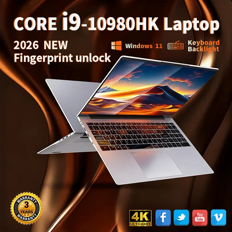 Fingerabdruck-Entsperrung, Notebook, Windows 11, tragbarer Laptop, Core i9-10980HK/i9-9900U, 15,6 Zoll, 16 GB RAM, 1 TB SSD, Bürocomputer Image