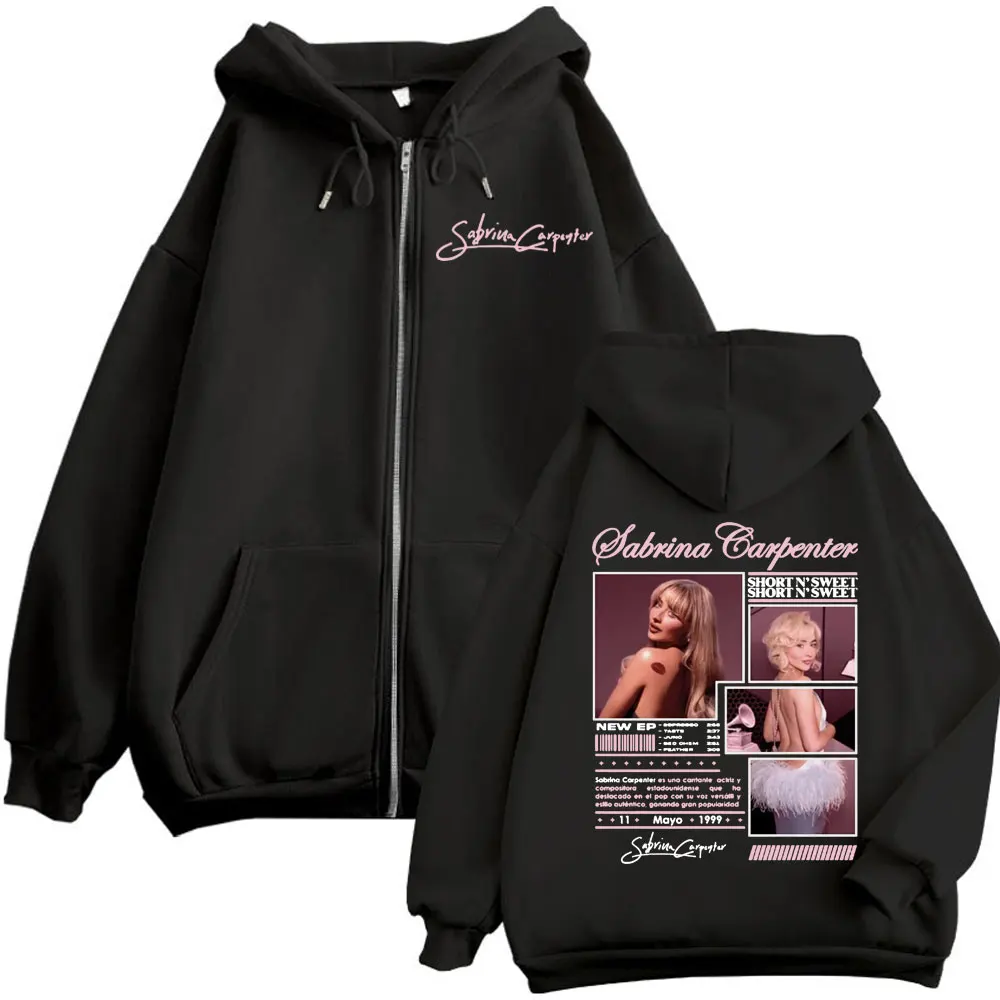 Sabrina Carpenter Short N' Sweet Merch Zipper Hoodie Mode Ästhetisches Zip Up Sweatshirt Männer Frauen Übergroße Casual Pullover