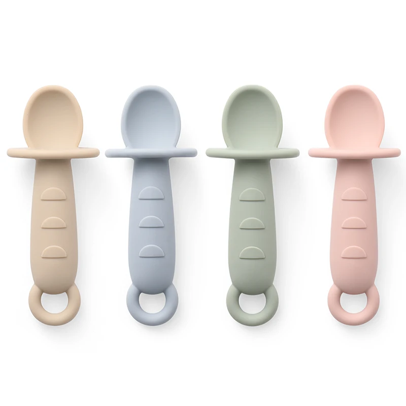 100% Silikon selbst fütternde Löffel für Baby Säugling Soft-Tip Trainings löffel Kleinkind Starter führte Entwöhnung 2er Pack Image