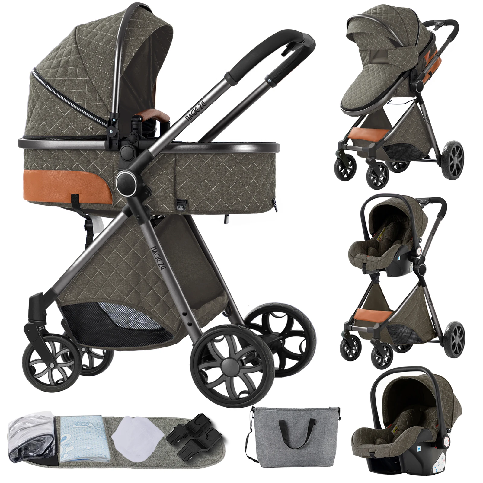 Luxuriöser 4-in-1-Babykinderwagen, leicht: Kinderwagen, Wiege, tragbarer Korb und sicherer Autositz. Bidirektionaler Schlafkorb Image